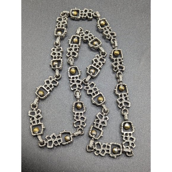 Guy Vidal Vtg Brutalist Modernist Silver Pewter Bronze Tone Ball Necklace 28" - Picture 4 of 10